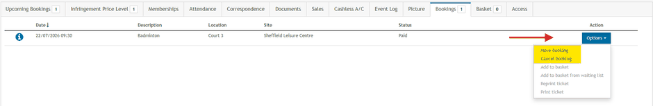 Cancel or move booking options