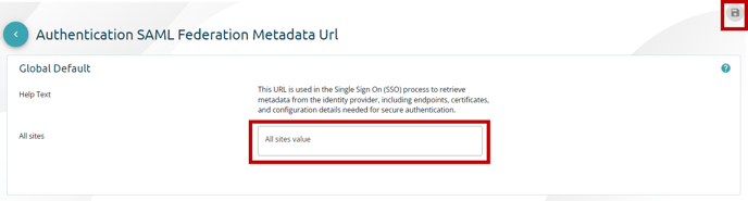 Field for entering metadata url