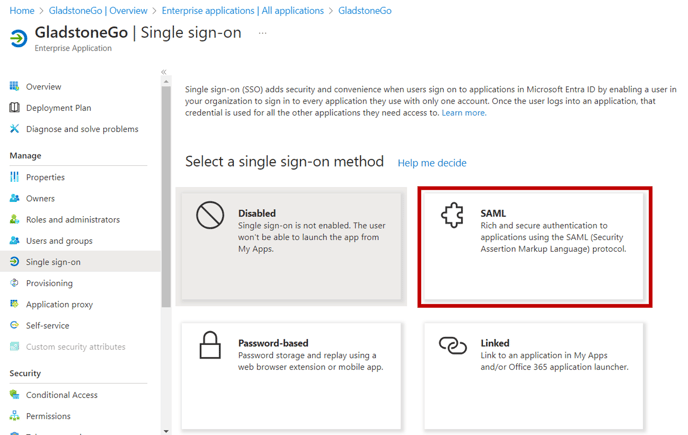 Select SAML option