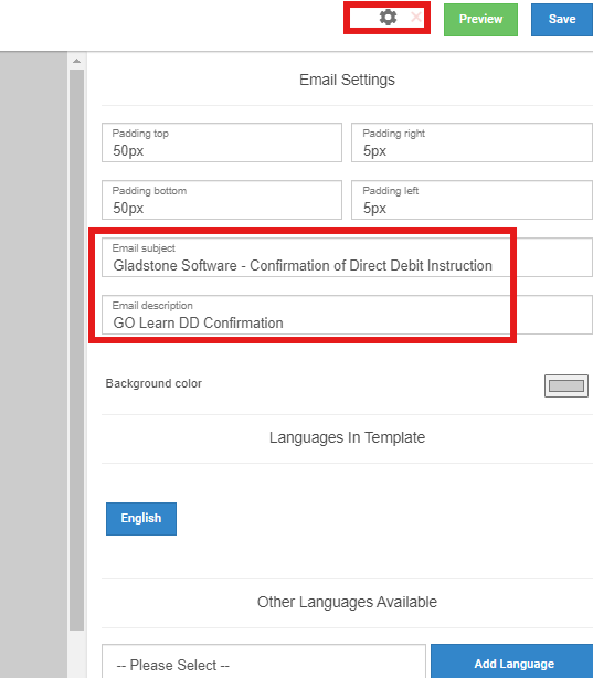 Highlighted screenshot showing email settings section